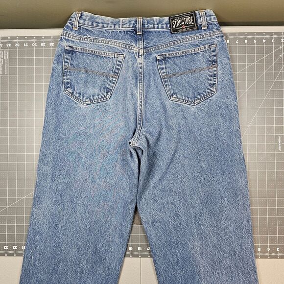 Vintage Structure Jeans Mens 34x34 90s Straigt Skater Baggy Grunge Streetwear - Picture 8 of 15